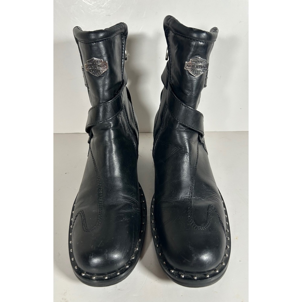 Harley Davidson Womens Black Leather Motorcycle Boots Block Heel 84420 Size 8M - Picture 2 of 10
